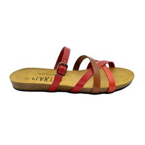 Plakton Women's Comfort Leather Sandal Mam Aisha Red Brown Made in Spain